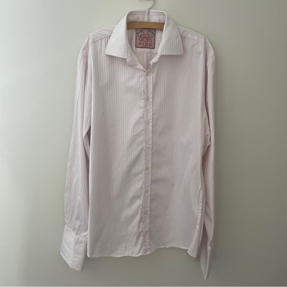 Thomas Pink ‘Made in Tunisia’ Striped Pink Formal Dress Shirt - Picture 2 of 9
